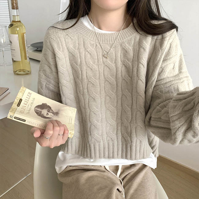 andstyle 女款 Dami 麻花圓領短版長袖針織衫 263242