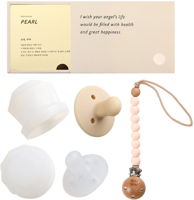 데일리라이크 봉봉 탄생석 노리개 젖꼭지 클립 세트, 6월 진주, 2단계(4개월이상), 1세트