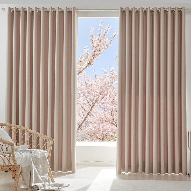 뷰하우스 트위드 사계절 양면 아일렛 암막커튼 2p + 커튼봉 세트