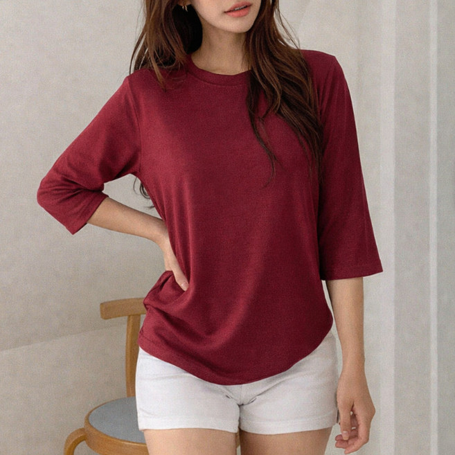 라라온 여성용 무지 스판 라운드넥 8부 티셔츠 26TSP3699