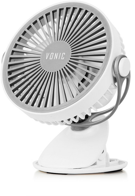 보닉 무선 충전용 집게형 클립 유모차 탁상 미니선풍기, CZFC-08W, 화이트 + 그레이