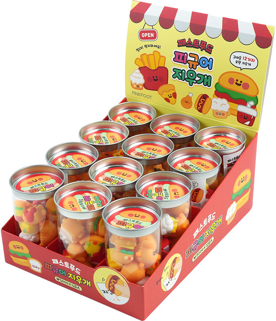 핑크풋 5000 패스트푸드 피규어 지우개 12종 세트, 혼합색상, 12세트