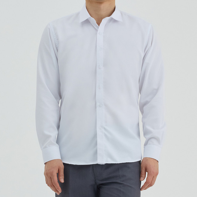 엘쏘 남성용 솔리드 면 기본 드레스 긴팔 셔츠