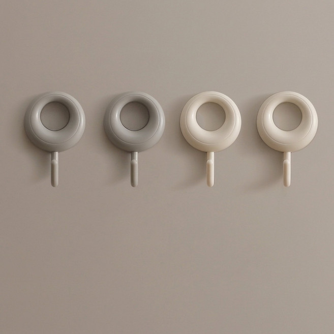 앞날창창 도넛형 벽걸이 후크걸이 2종 x 2p 세트, 그레이, 밀크화이트, 1세트