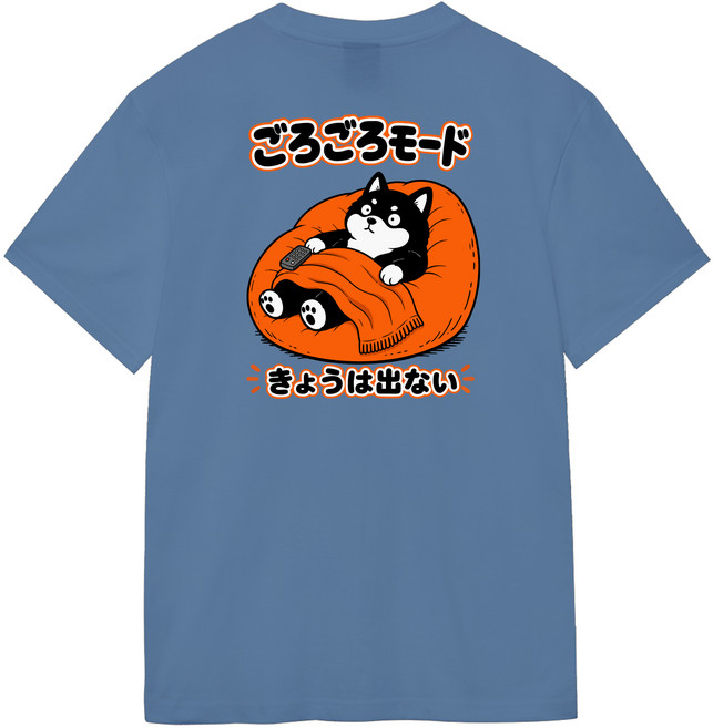 okstar 男女通用 Goro Goro 柴犬背後印花圖案短袖T恤 6TS011, 深藍色