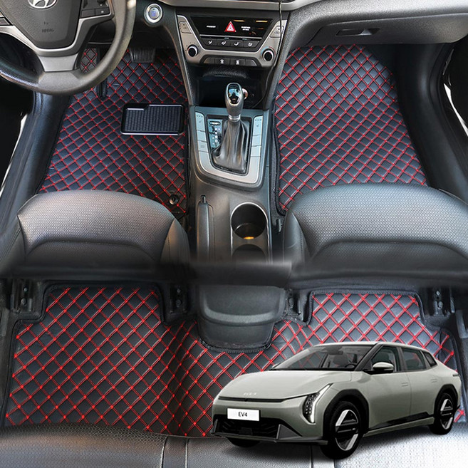 지엠지모터스 퀼팅 가죽 자동차 바닥매트, 레드, 기아 EV4전용