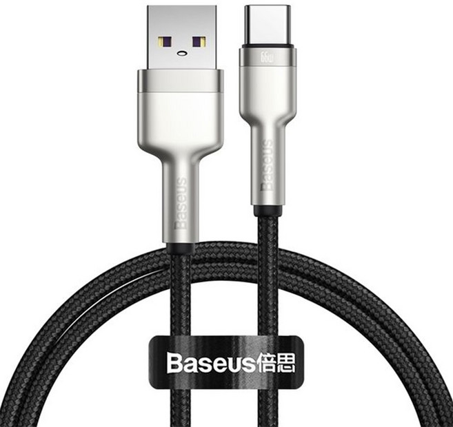 Baseus 倍思 金屬卡福樂系列 USB-Type-C資料線 66W, 1m, 黑色, 1條