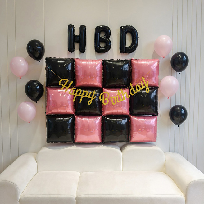 피앤비유니티 해피버스데이 큐브풍선가랜드 세트, 04 블랙핑크, 1세트