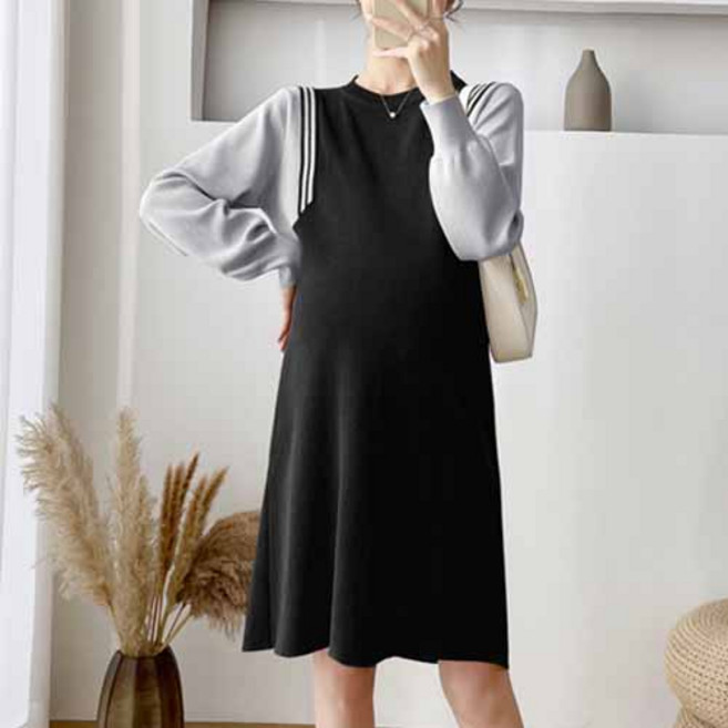 루나글램 에스텔라 새로운 니트 스웨터 중간 길이 수유 임산부 원피스 MYP020