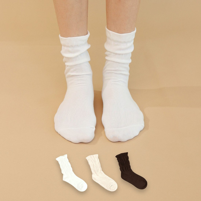 유어삭스 여성용 무압박 러플 긴목 셔링 주름양말 3켤레