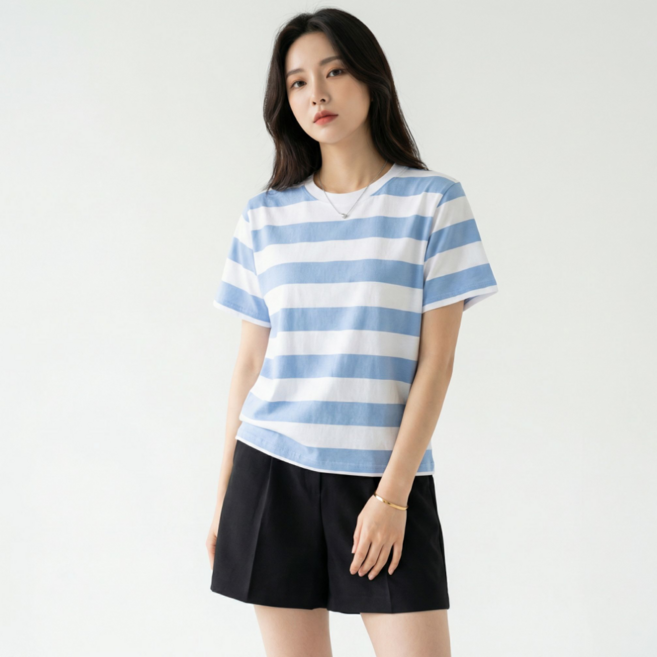 구디프 여성용 스트라이프 데일리 반팔 티셔츠