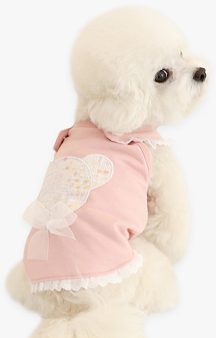 이츠독 반려동물 트위드 베어 멜빵 티셔츠, 핑크