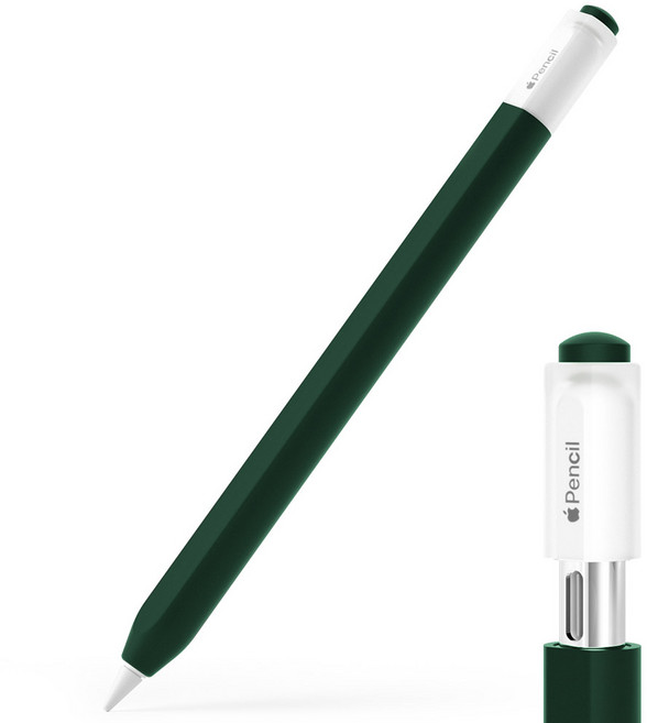 SPACE SHIELD Apple Pencil C-Type 相容 透明筆尖 矽膠保護套, 1個, 深綠色