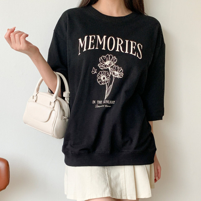 라라온 면 레터링 플라워 7부 맨투맨 26TSP3759