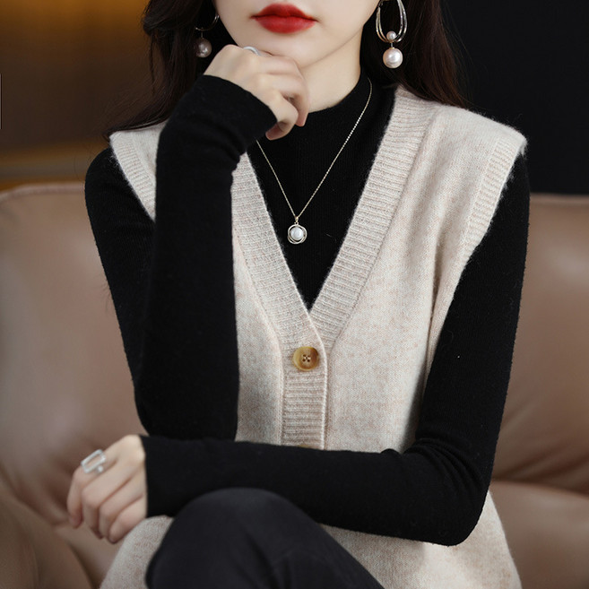Lalatina 女款 Abel V領羊毛針織開襟背心