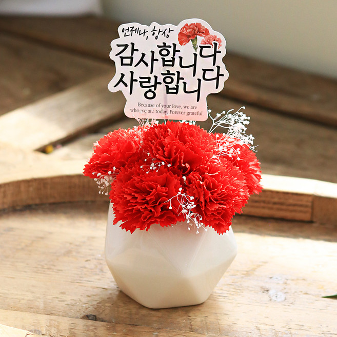 센트바스켓 조화 블러쉬 카네이션 비누꽃 센터피스 + 토퍼 + 캐리어 세트, 레드, 1세트