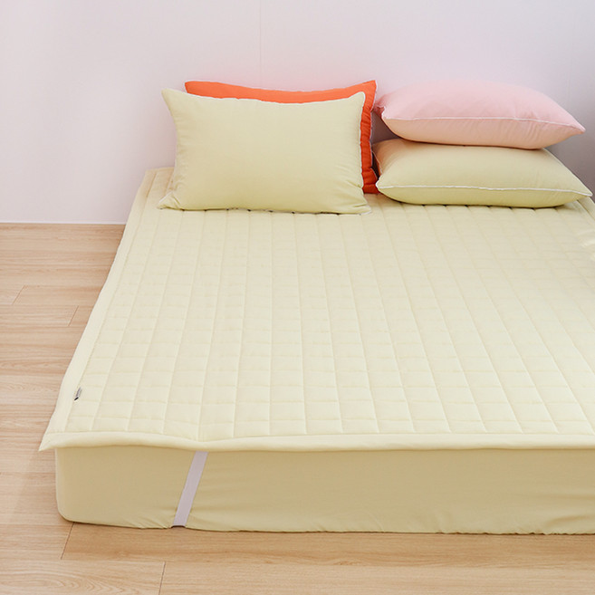 부드럽고 푹신한 워싱 고정밴드형 침대 패드, 옐로우