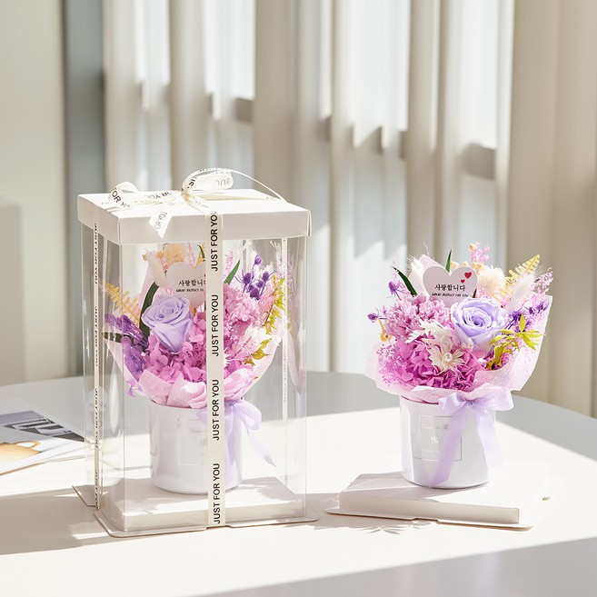 메종드플로레 시들지 않는 프리저브드 생화 화분형 꽃다발, 바이올렛