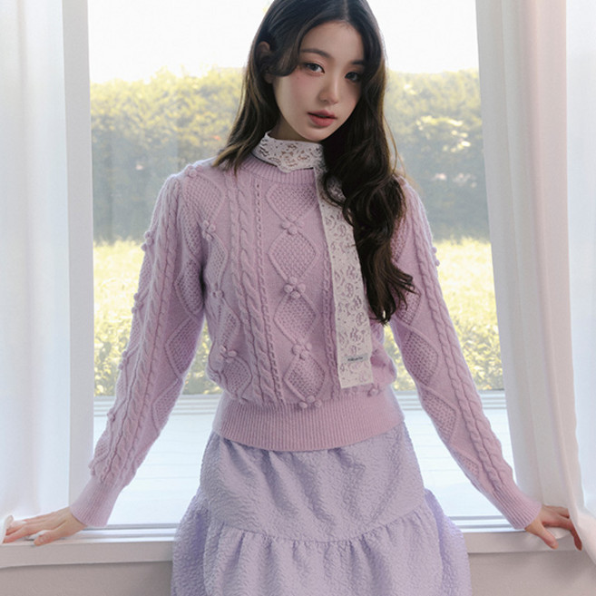 rolarola 女款毛球麻花針織衫