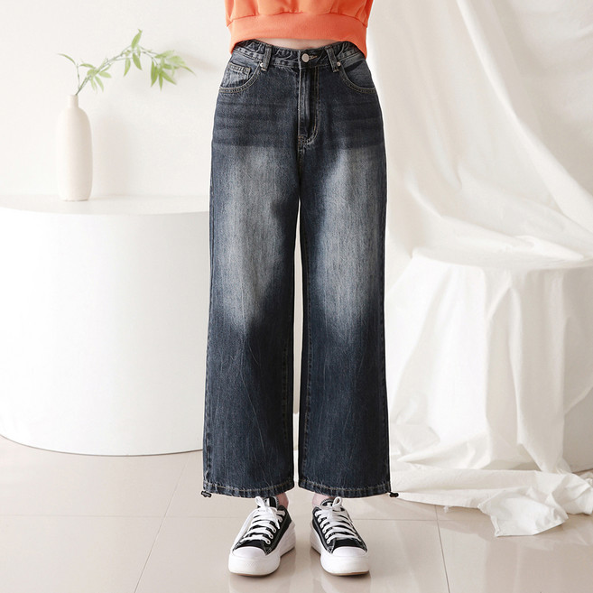 라라온 여성용 워싱 데님 밑단 스트링 청바지 숏 TSP2189