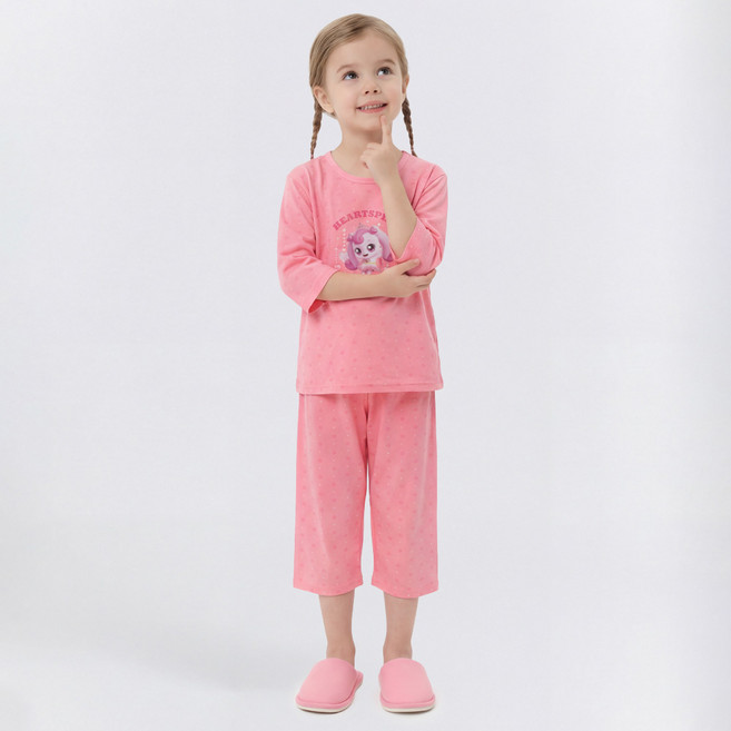 프리미에팜 아동용 캐치! 티니핑 7부 에어리 쿨터치 실내복 상하의 세트