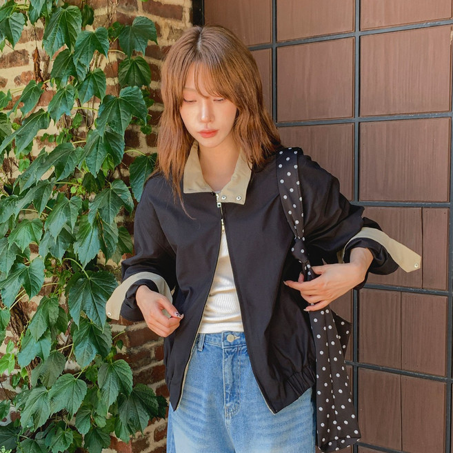 시크블랙 여성용 드롭팝 배색 빈티지 투웨이 점퍼 cpjk6016k57