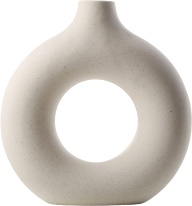 바이아 원형 세라믹 도자기 화병, 화이트