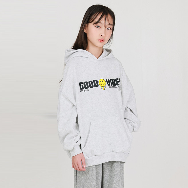 제니 아동용 오버핏 굿바이브스 기모 긴소매 보온 후드 티셔츠 JN6004H