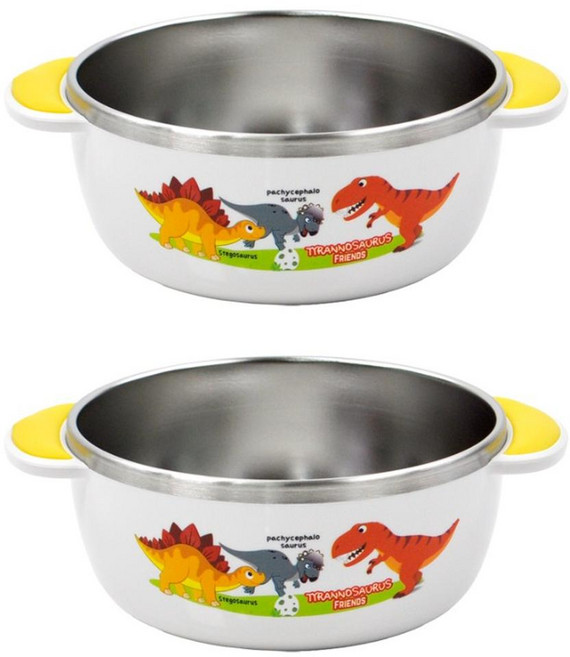 KitchenU 小老虎不鏽鋼碗 2個, 白色, 不鏽鋼大碗, 1組
