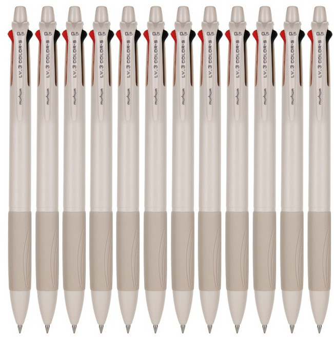 문화연필 LV 3색 볼펜S 0.5mm, 베이지, 12개