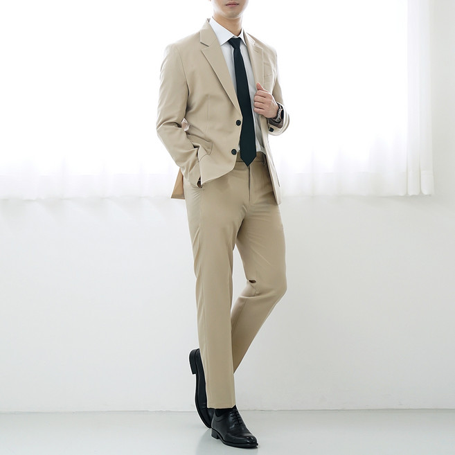 빌락트 남성용 사계절 싱글 투버튼 스탠다드 정장 세트