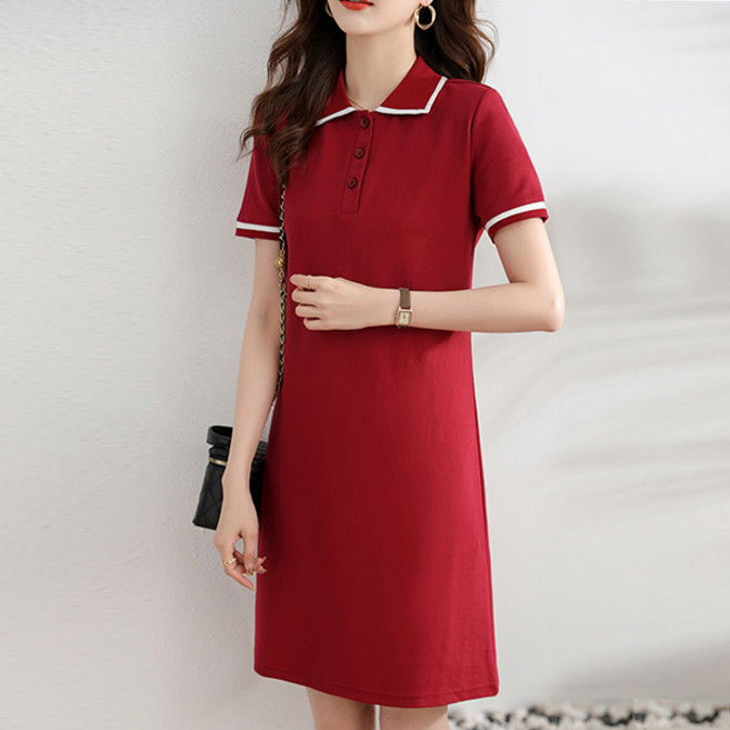 LUNA GIRL Codel翻領連身裙, 紅色