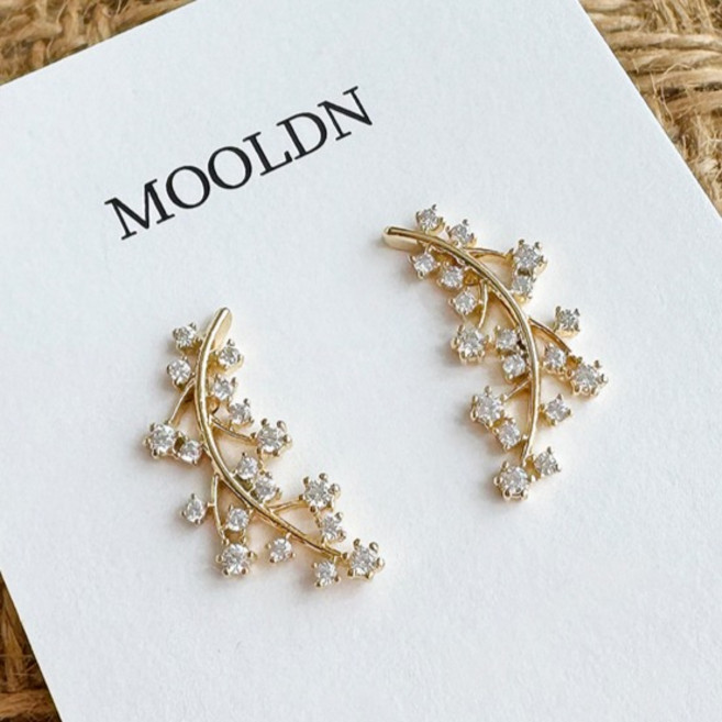 물든 925실버 월계수 귓볼라인 나뭇잎 이어커프 귀걸이