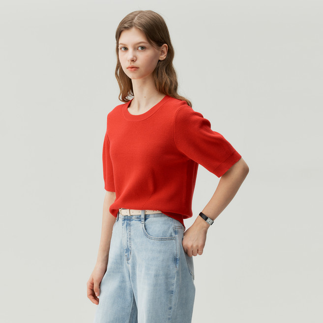 마인드브릿지 여성용 라운드넥 볼륨 소매 니트 MZKT3201