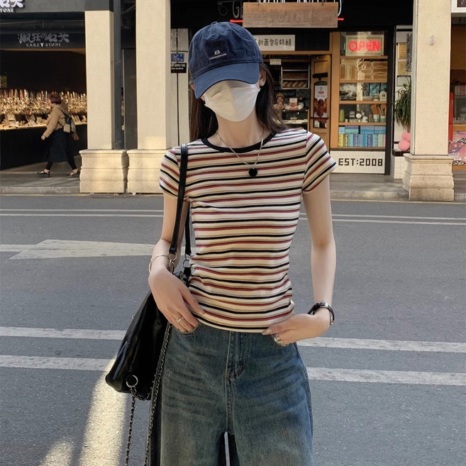 디멜디 여성용 슬림핏 베이직 데일리 활동편한 반팔티셔츠