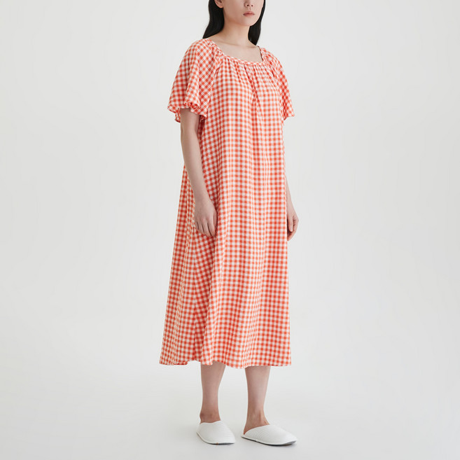 JAJU 여성용 레이온 코튼 시어서커 반팔 파자마 원피스