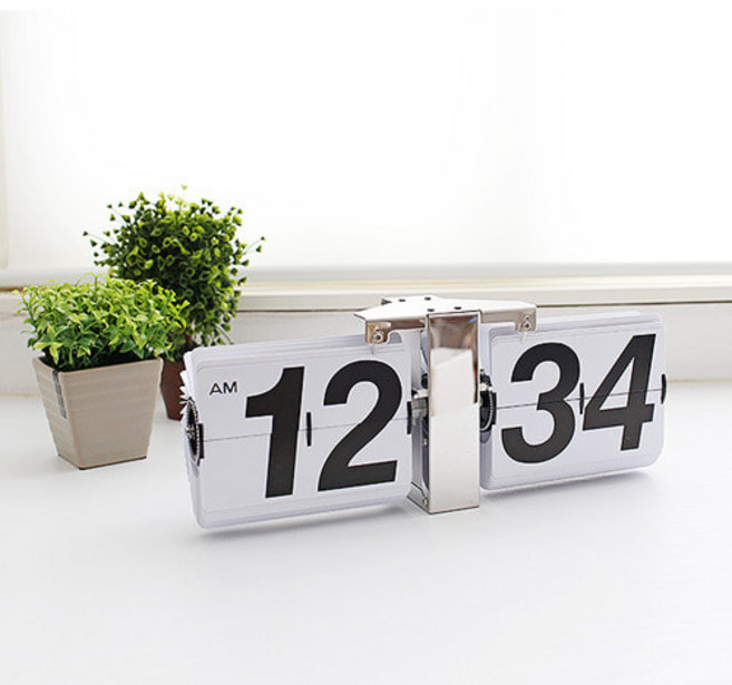 히키스 벽걸이형 메탈 플립시계 대형, 화이트