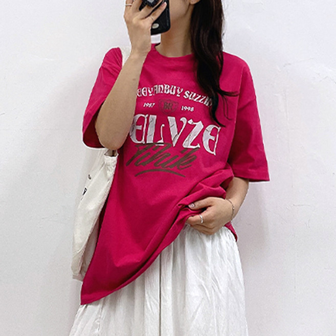 젤루나 여성용 순면 100% 빅사이즈 오버핏 롱 반팔 티셔츠 TH-61