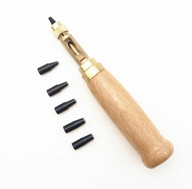 皮革高手 皮革工藝用螺旋打孔器圓形套組, 1套, 原木色 + 金色