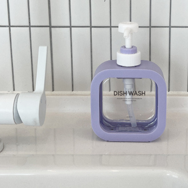 뉴앤룩 커버 슬림 젤타입 주방세제 디스펜서 리필용기 300ml + 디시워시 라벨 세트, 라벤더, 1세트