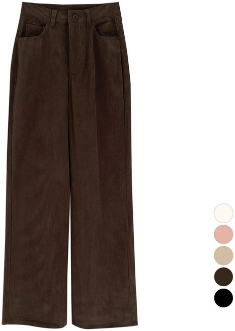 플랜데이 여성용 골덴 코듀로이 본딩안감 하이웨스트 와이드 팬츠 미디움