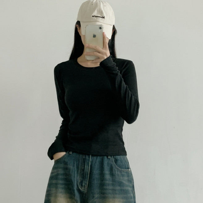 라라온 여성용 기본 라운드넥 모달 골지 긴팔 티셔츠 25TSP3455