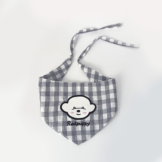 웨이비데이즈 강아지 체크무늬 턱받이 스카프 W265-0226, 그레이(W265-0226GRFR), 1개