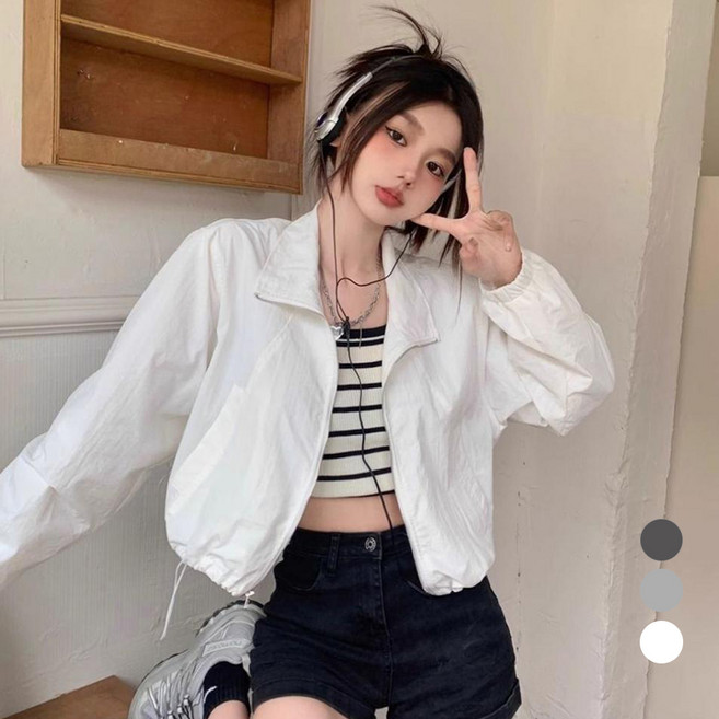 엘쏘 초경량 아노락 바람막이 바스락 크롭 점퍼