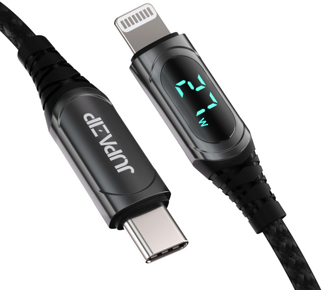 JUPAZIP Type-C轉Apple 8-pin LED顯示iPhone Lightning高速充電線, 黑色, 2m, 1個