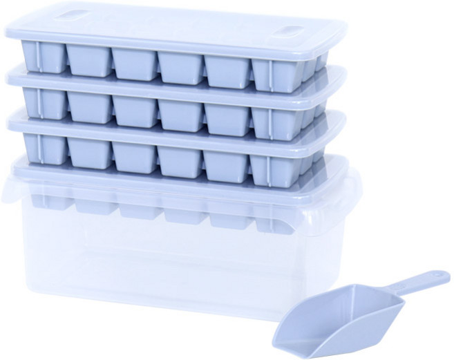 리빙선데이 국산 아이스트레이 18구 4개 + 보관통 + 스쿱, 블루, 1세트