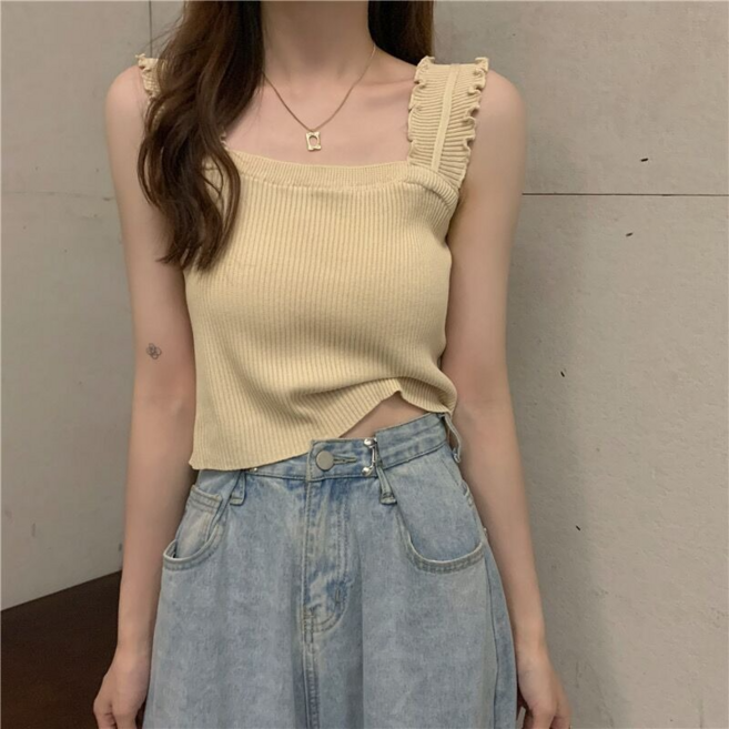 피어니스트 여성용 프릴 바텀 튜브탑 나시티