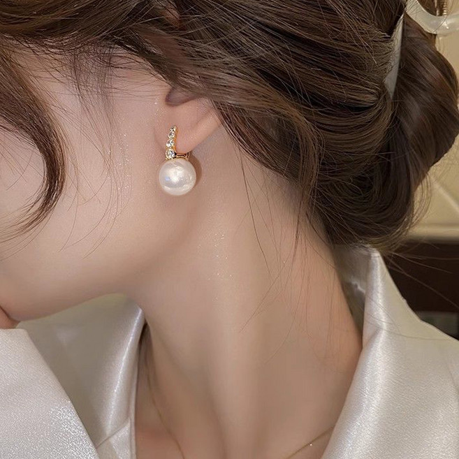 젤루나 여성용 빅볼 라운드 컬러 진주 큐빅 드롭 원터치 링귀걸이 2p P-719