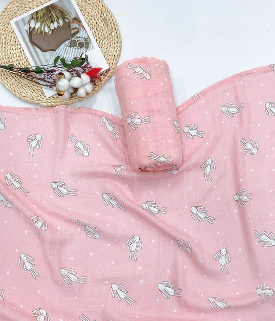 럭셔리베이비 유아용 2중 뱀부 거즈 블랭킷, 핑크토끼인형