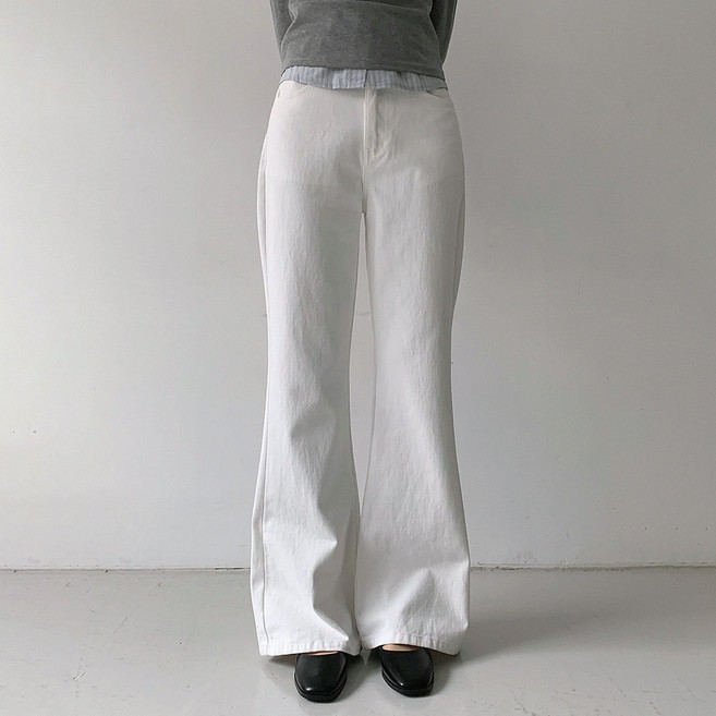 플랜데이 여성용 롱/숏 기장 바넷 여유핏 플레어진 워싱 데님 팬츠